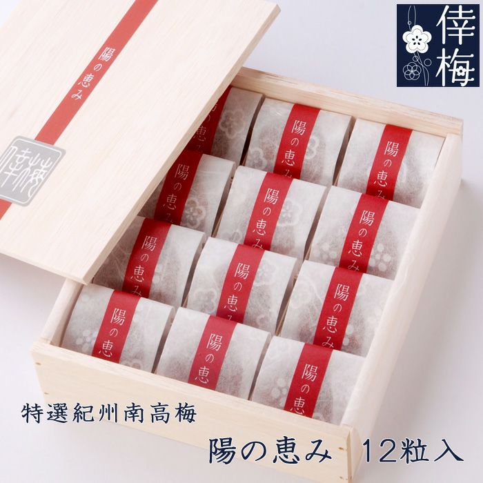 特選紀州南高梅 陽の恵み（個包装） 12粒木箱入 | 紀州南高梅 倖梅